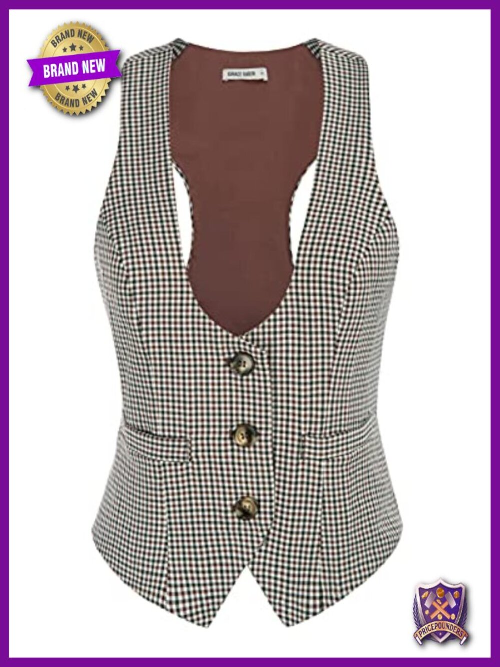 GRACE KARIN Women's Plaid Suit Vest Dressy Casual Sleeveless Button Waistcoat